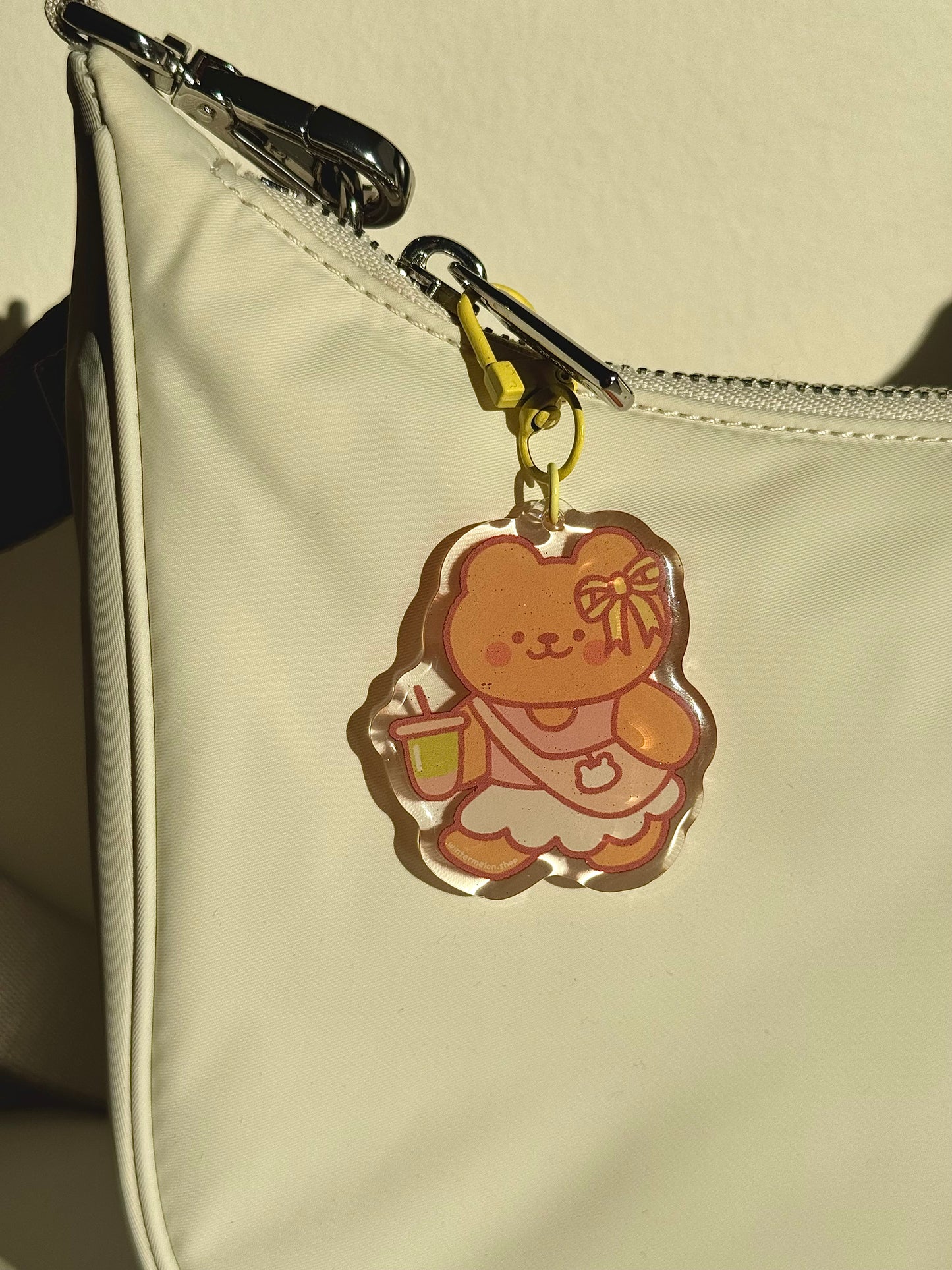 Strawberry matcha acrylic bear keychain