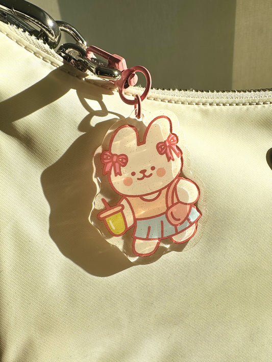 Strawberry matcha acrylic bunny keychain