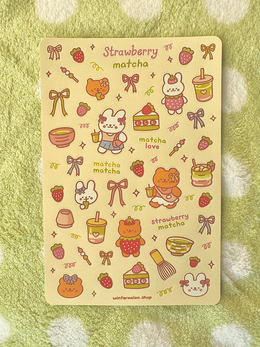 Strawberry matcha sticker sheet