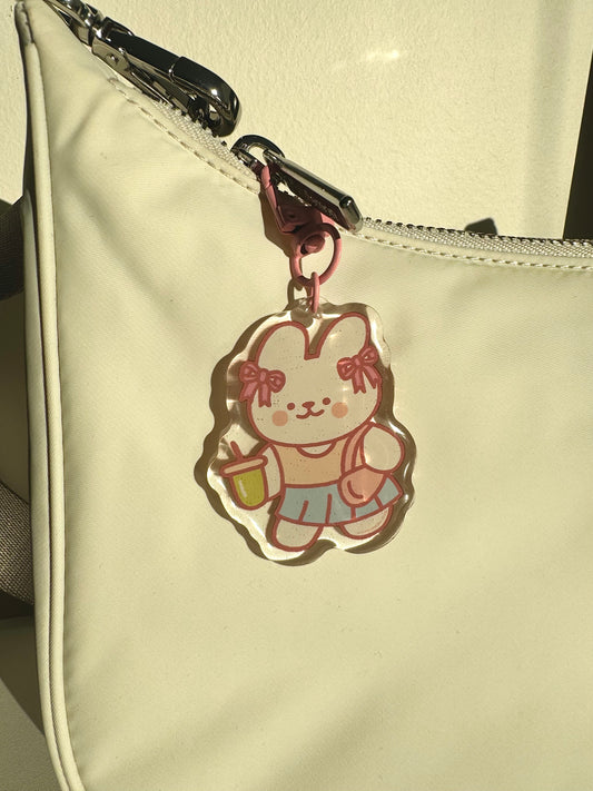 Strawberry matcha acrylic bunny keychain