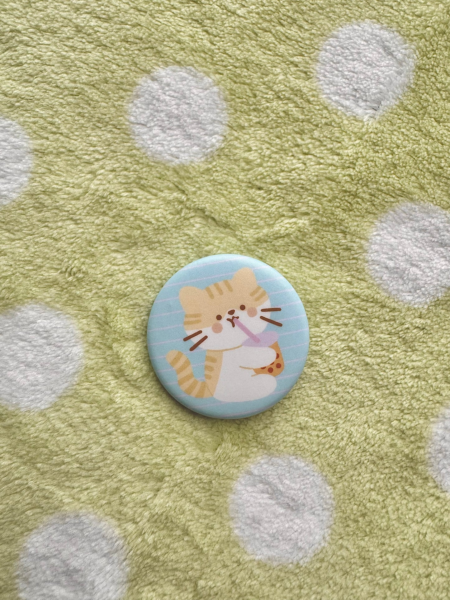 Boba cat small button pin