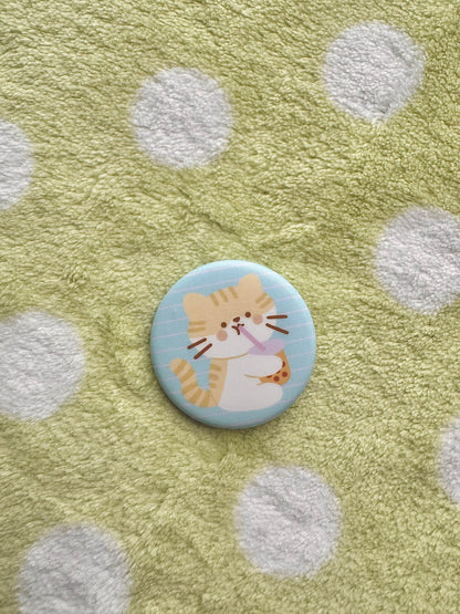 Boba cat small button pin