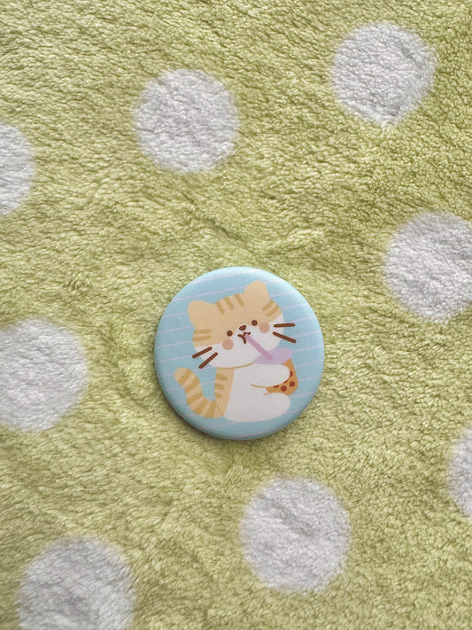 Boba cat small button pin