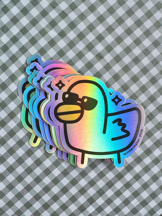 Holographic duck with sunglasses